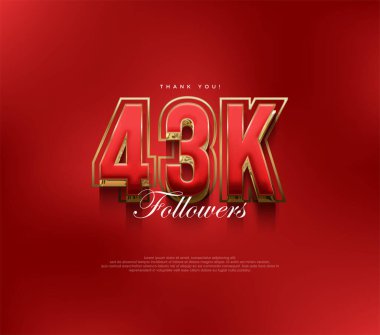 Teşekkürler 43 bin takipçi, sosyal medya paylaşımları için cesur ve güçlü kırmızı tasarım..