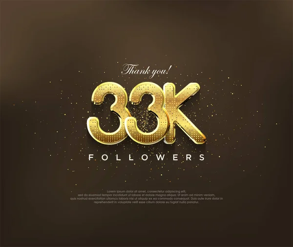 Золотий Дизайн Подяки 33K Послідовників Векторний Дизайн Вітальних Банерів Плакат — стоковий вектор