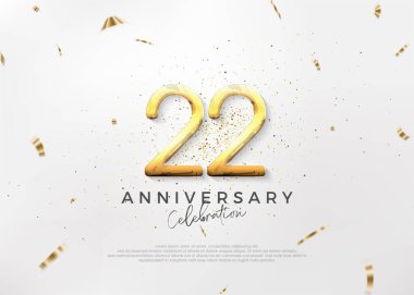 Basit ve parlak 22. yıl dönümü tasarımı, lüks ve zarif altın numaralar. Kutlama ve selamlama için mükemmel vektör arkaplanı.