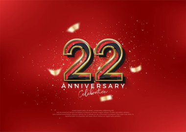 22. yıl dönümü numarası. Doğum gününü cesur kırmızı bir konseptle kutlamak için. Poster, bayrak ve kutlama tebrikleri için en iyi vektör.