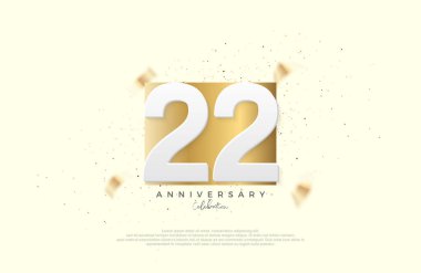 22. yıldönümü kutlaması, zarif altın kağıtlar üzerinde rakamlarla. Poster, bayrak ve kutlama tebrikleri için en iyi vektör.
