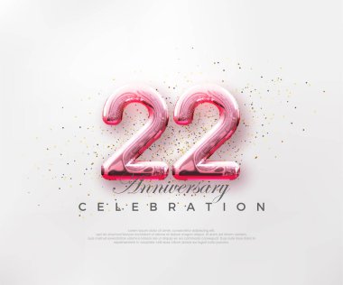 22 numaralı balonlar, parlak pembe arka planda kırmızı numaralar. Poster, bayrak ve kutlama tebrikleri için en iyi vektör.