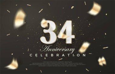 34. yıldönümü kutlaması için siyah arka plan. Birinci sınıf vektör arkaplanı. Poster, bayrak ve kutlama tebrikleri için en iyi vektör.