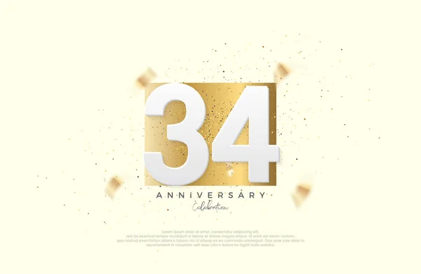 34Th Anniversary Celebration Numbers Elegant Gold Paper Premium Vector Poster — Stock Vector