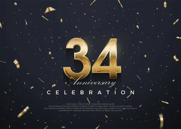 34Th Anniversary Celebration Vector Design Luxury Shiny Gold Premium Vector — Stock Vector