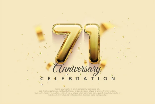 Celebrazione Del 71Esimo Anniversario Disegno Vettoriale Con Illustrazione Palloncini Oro — Vettoriale Stock