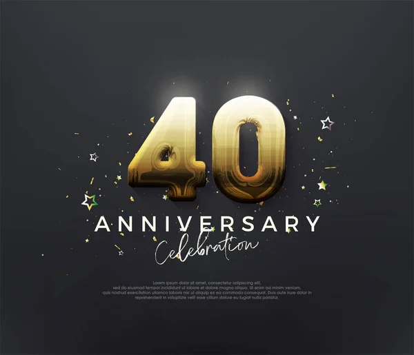 黒い背景に輝く金色の数字で40周年を迎えました 挨拶やお祝いのためのプレミアムベクターの背景 — ストックベクタ