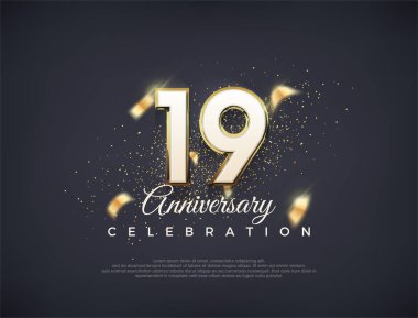 Süslü numaraları olan 19. yıl dönümü şarkısı. Lüks premium vektör tasarımı. Poster, bayrak ve kutlama tebrikleri için en iyi vektör.