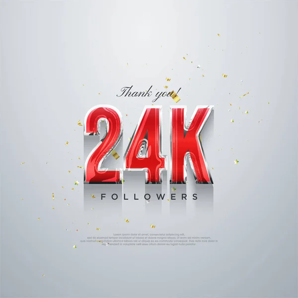 Дякую 24K Послідовників Червоні Номери Дизайн Білому Тлі — стоковий вектор