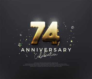 74. yıl dönümü kutlaması, siyah arka planda parlak altın rakamlarla. Kutlama ve selamlama için mükemmel vektör arkaplanı.