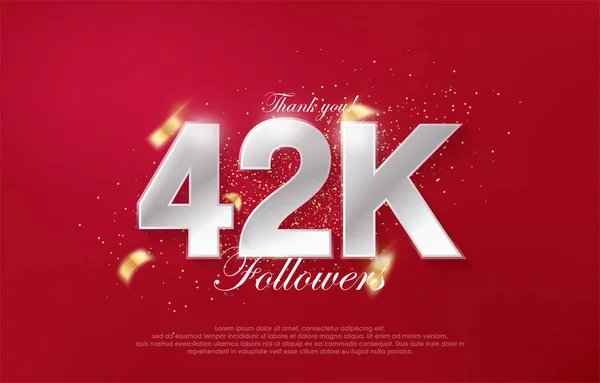 42K Послідовників Розкішними Срібними Номерами Червоному Тлі — стоковий вектор