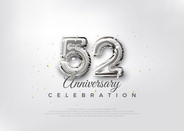Gümüş balon numarası. Birinci sınıf vektör 52. Yıl dönümü kutlama geçmişi. Poster, bayrak ve kutlama tebrikleri için en iyi vektör.