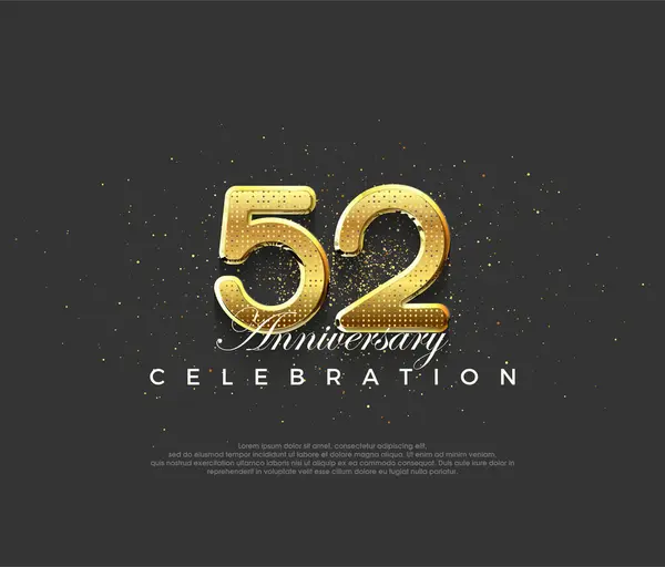 光沢のある金の数字 52周年のお祝いのためのプレミアムデザインの豪華なデザイン 挨拶やお祝いのためのプレミアムベクターの背景 — ストックベクタ