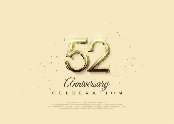 周年纪念日号码 52位数字豪华闪亮的黄金 用于问候和庆祝的高级矢量背景 — 图库矢量图片