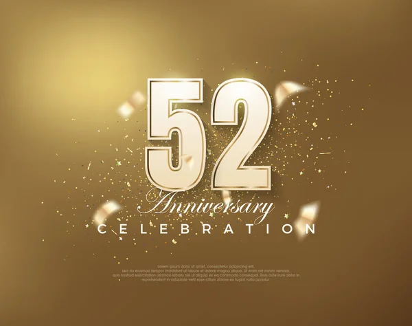 Luxe Gouden 52E Verjaardag Viering Met Witte Cijfers Gouden Achtergrond — Stockvector