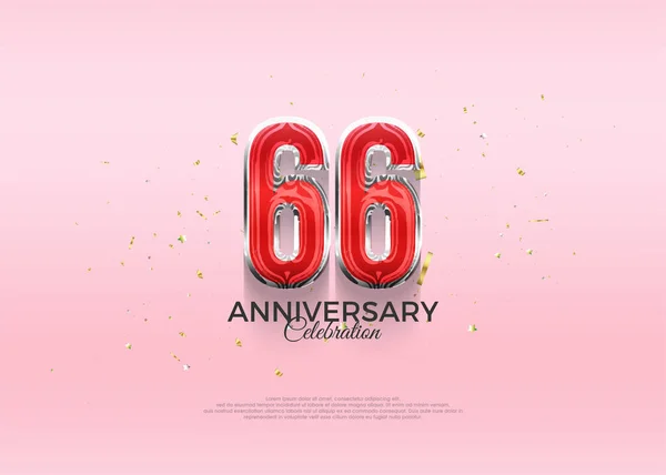 66Th Aniversário Celebração Vetor Design Com Luxo Ouro Brilhante Fundo — Vetor de Stock