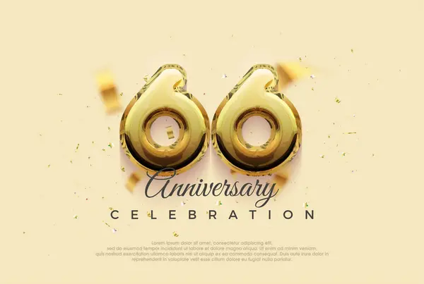 66Th Anniversary Celebration Vector Design Shiny Gold Balloons Illustration Premium — Stock Vector