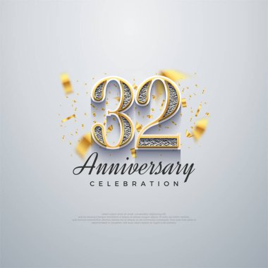 32. yıldönümü numarası, parlak lüks. Birinci sınıf vektör geçmişleri. Kutlama ve selamlama için mükemmel vektör arkaplanı.