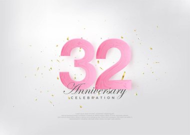 32. yıldönümü kutlaması, çok güzel pembe numaralar ve çok çekici. Kutlama ve selamlama için mükemmel vektör arkaplanı.