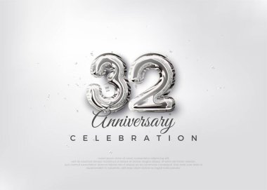 Gümüş balon numarası. Birinci sınıf vektör 32. Yıl dönümü kutlama geçmişi. Poster, bayrak ve kutlama tebrikleri için en iyi vektör.