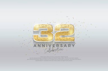 Altın numara 32. Lüks altın parıltılı kaliteli tasarım. Poster, bayrak ve kutlama tebrikleri için en iyi vektör.