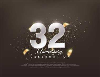 Gümüş metalik numara 32. Lüks ve zarif bir kutlama tasarımı. Poster, bayrak ve kutlama tebrikleri için en iyi vektör.