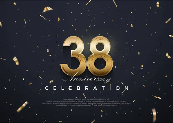 stock vector 38th anniversary celebration, vector 3d design with luxury and shiny gold. Premium vector background for greeting and celebration.