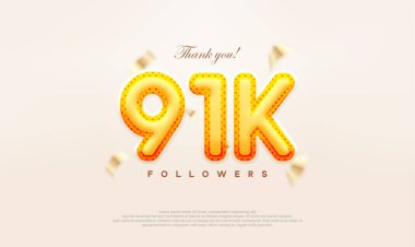 Sarı altın numara 91 bin takipçiler, modern ve premium vektör tasarımı sayesinde..