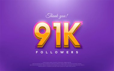 Teşekkürler 91 bin takipçi, 3D dizayn, mavi arka planda turuncu..