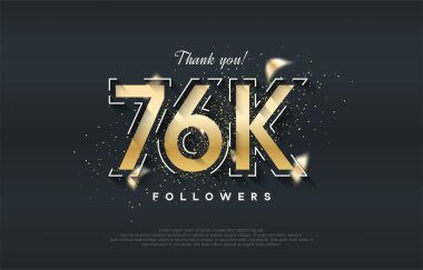 76k takipçi tasarımı parlak altın renginde.