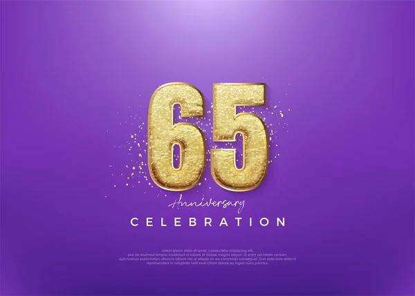 Stock vector 65th anniversary number, with shiny gold glitter number. Premium vector background for greeting and celebration.