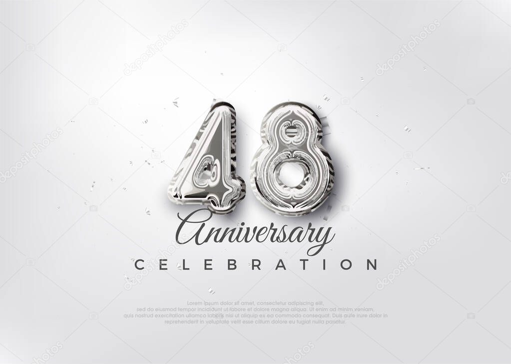 Silver balloon number. Premium vector 48th anniversary celebration background. Premium vector for poster, banner, celebration greeting.
