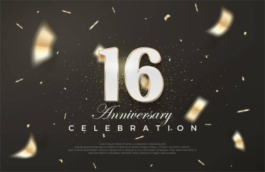 16. yıldönümü kutlaması için siyah arka plan. Birinci sınıf vektör arkaplanı. Poster, bayrak ve kutlama tebrikleri için en iyi vektör.