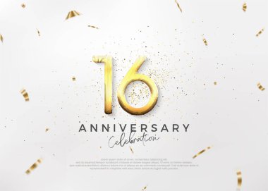 Basit ve parlak 16. yıl dönümü tasarımı. Lüks ve zarif altın numaralar. Kutlama ve selamlama için mükemmel vektör arkaplanı.