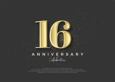 16. yıl dönümü altın. Doğum gününü kutlamak için birinci sınıf vektör tasarımı. Kutlama ve selamlama için mükemmel vektör arkaplanı.
