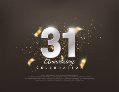 31. gümüş metalik numara. Lüks ve zarif bir kutlama tasarımı. Poster, bayrak ve kutlama tebrikleri için en iyi vektör.