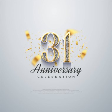31. yıldönümü numarası, parlak lüks. Birinci sınıf vektör geçmişleri. Kutlama ve selamlama için mükemmel vektör arkaplanı.