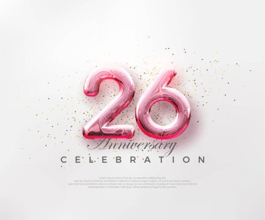 26 numaralı balonlar, parlak pembe arka planda kırmızı numaralar. Poster, bayrak ve kutlama tebrikleri için en iyi vektör.