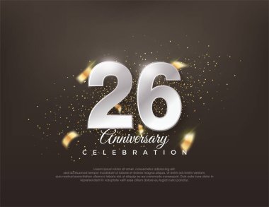 26. gümüş metalik numara. Lüks ve zarif bir kutlama tasarımı. Poster, bayrak ve kutlama tebrikleri için en iyi vektör.