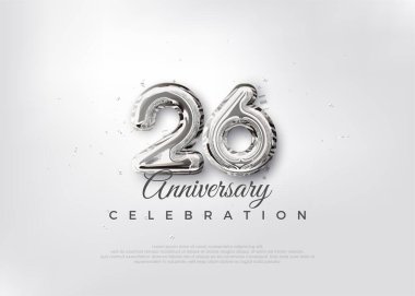 Gümüş balon numarası. 26. Yıl dönümü kutlama geçmişi. Poster, bayrak ve kutlama tebrikleri için en iyi vektör.