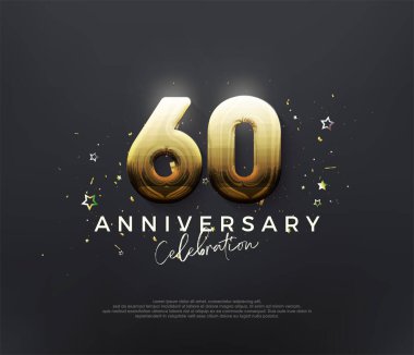 60. yıl dönümü kutlaması. Siyah arka planda parlak altın rakamlar var. Kutlama ve selamlama için mükemmel vektör arkaplanı.