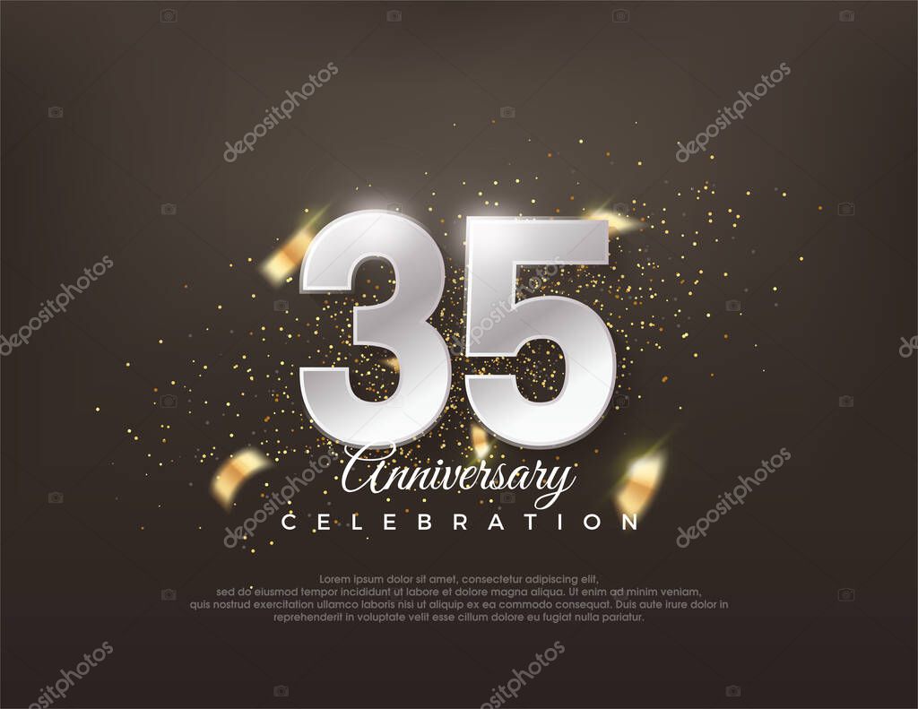 Silver metallic number 35th. luxurious and elegant celebration design. Premium vector for poster, banner, celebration greeting.