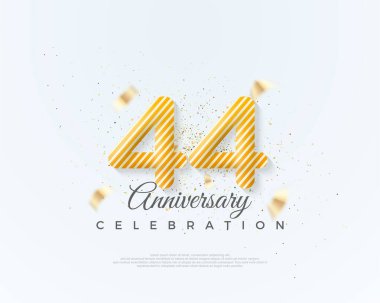 Yıl dönümü kutlaması için 44 numara. Eşsiz ve temiz balon numaralarıyla. Poster, bayrak ve kutlama tebrikleri için en iyi vektör.