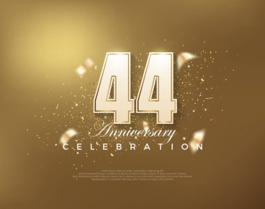 Altın zemin üzerinde beyaz rakamlarla lüks altın 44. yıl dönümü kutlaması. Poster, bayrak ve kutlama tebrikleri için en iyi vektör.