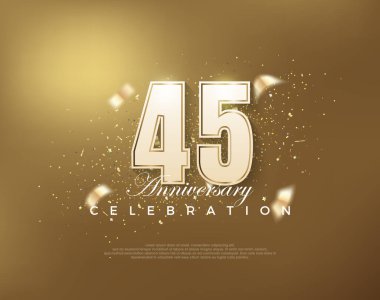 Altın zemin üzerinde beyaz rakamlarla lüks altın 45. yıldönümü kutlaması. Poster, bayrak ve kutlama tebrikleri için en iyi vektör.