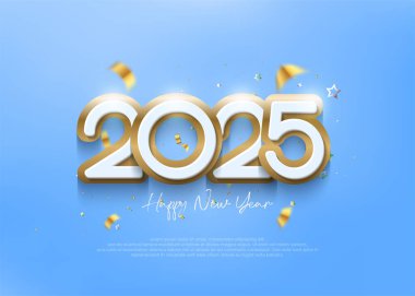 Yeni yıl 2025 tasarımı, güzel rakamlar ve temiz renklerle. Para vektörü premium tasarımı güzel ve zarif. Markalaşma, kapaklar, afişler ve tebrik kartları için tasarım.