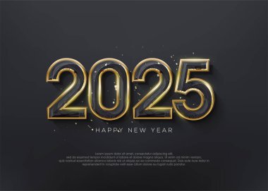 Mutlu yıllar 2025 arkaplan, vektör tasarım afişi zarif lüks altın rengi.
