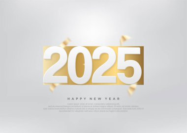 Basit bir yeni yıl arkaplanı 2025, kağıtta altın rengi var..