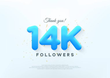 Thank you 14k followers, with blue balloons numbers. clipart