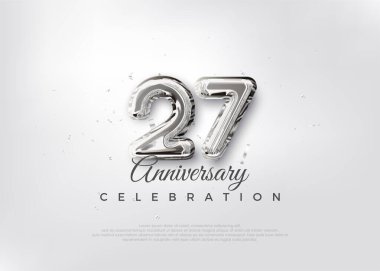 Gümüş balon numarası. Birinci sınıf vektör 27. yıldönümü kutlaması geçmişi. Poster, bayrak ve kutlama tebrikleri için en iyi vektör.